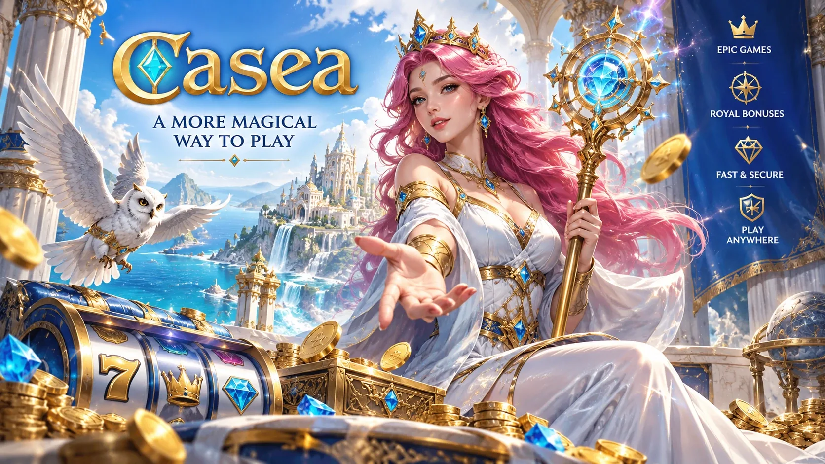 Casea fantasy queen, castle and golden casino treasures